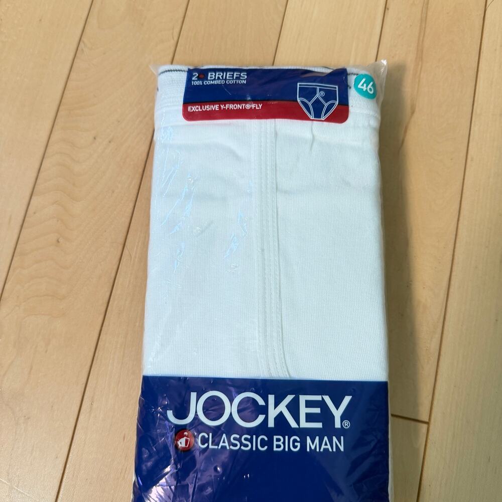 Jockey Classic Big Man Briefs Men Size 46 White Combed Cotton Y-Front Fly 2-Pack